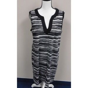 Land's End Cotton Jersey Pocketed Striped Dress Cover Up  Size Large